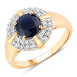 1.71 Carat Genuine Blue Sapphire and White Diamond 10K Yellow Gold Ring