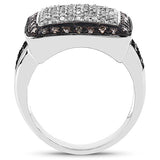 0.61 Carat Genuine Champagne Diamond and White Diamond .925 Sterling Silver Ring