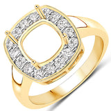 0.48 Carat Genuine White Diamond 14K Yellow Gold Semi Mount Ring - holds 8x8mm Cushion Gemstone