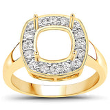0.48 Carat Genuine White Diamond 14K Yellow Gold Semi Mount Ring - holds 8x8mm Cushion Gemstone