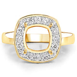 0.48 Carat Genuine White Diamond 14K Yellow Gold Semi Mount Ring - holds 8x8mm Cushion Gemstone