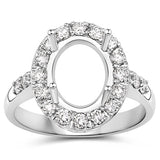 0.60 Carat Genuine White Diamond 14K White Gold Semi Mount Ring - holds 10x8mm Oval Gemstone
