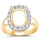 0.51 Carat Genuine White Diamond 14K Yellow Gold Semi Mount Ring - holds 10x8mm Cushion Gemstone