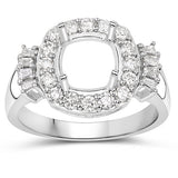 0.73 Carat Genuine White Diamond 14K White Gold Semi Mount Ring - holds 8x8mm Cushion Gemstone