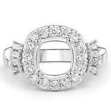 0.73 Carat Genuine White Diamond 14K White Gold Semi Mount Ring - holds 8x8mm Cushion Gemstone