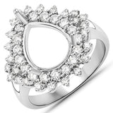 0.89 Carat Genuine White Diamond 14K White Gold Semi Mount Ring - holds 11x9mm Pear Gemstone