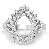 0.89 Carat Genuine White Diamond 14K White Gold Semi Mount Ring - holds 11x9mm Pear Gemstone