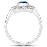 1.32 Carat Genuine London Blue Topaz and White Topaz .925 Sterling Silver Ring