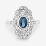 1.32 Carat Genuine London Blue Topaz and White Topaz .925 Sterling Silver Ring