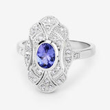 1.17 Carat Genuine Tanzanite and White Topaz .925 Sterling Silver Ring
