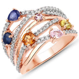 1.51 Carat Genuine Multi Sapphire .925 Sterling Silver Ring
