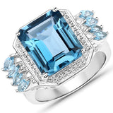 8.17 Carat Genuine London Blue Topaz and Swiss Blue Topaz 14K White Gold Ring