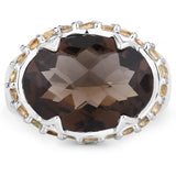 9.58 Carat Genuine Smoky Quartz and Citrine .925 Sterling Silver Ring