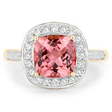 2.71 Carat Genuine Royal Pink Tourmaline and White Diamond 14K Yellow Gold Ring