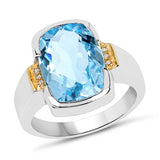 Two Tone Plated 6.93 Carat Genuine Blue Topaz & White Topaz .925 Sterling Silver Ring