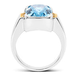 Two Tone Plated 6.93 Carat Genuine Blue Topaz & White Topaz .925 Sterling Silver Ring