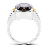 Two Tone Plated 5.51 Carat Genuine Smoky Quartz and White Topaz .925 Sterling Silver Ring