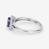 0.86 Carat Genuine Tanzanite and White Diamond 14K White Gold Ring