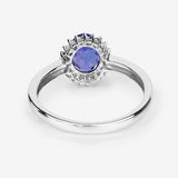 0.86 Carat Genuine Tanzanite and White Diamond 14K White Gold Ring