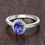 0.86 Carat Genuine Tanzanite and White Diamond 14K White Gold Ring