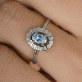 0.44 Carat Genuine Aquamarine and White Diamond 14K White Gold Ring
