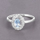 0.44 Carat Genuine Aquamarine and White Diamond 14K White Gold Ring