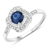 0.73 Carat Genuine Blue Sapphire and White Diamond 14K White Gold Ring