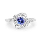 0.55 Carat Genuine Tanzanite and White Diamond 14K White Gold Ring