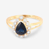 1.46 Carat Genuine Blue Sapphire and White Diamond 10K Yellow Gold Ring