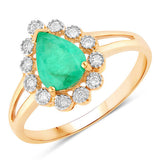 1.22 Carat Genuine Zambian Emerald and White Diamond 10K Yellow Gold Ring