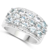 2.44 Carat Genuine Aquamarine & White Topaz .925 Sterling Silver Ring