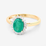 1.34 Carat Genuine Zambian Emerald and White Diamond 10K Yellow Gold Ring