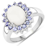 2.26 Carat Genuine Opal and Tanzanite .925 Sterling Silver Ring