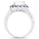 2.26 Carat Genuine Opal and Tanzanite .925 Sterling Silver Ring