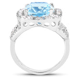 5.17 Carat Genuine Blue Topaz and White Topaz .925 Sterling Silver Ring