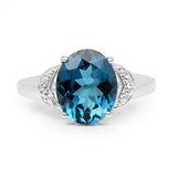 4.26 Carat Genuine London Blue Topaz & White Topaz .925 Sterling Silver Ring