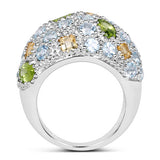 11.38 Carat Genuine Peridot, Citrine and Blue Topaz .925 Sterling Silver Ring