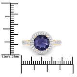 1.79 Carat Genuine Iolite and White Diamond 14K Yellow Gold Ring
