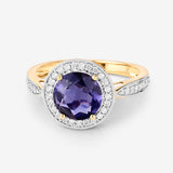 1.79 Carat Genuine Iolite and White Diamond 14K Yellow Gold Ring