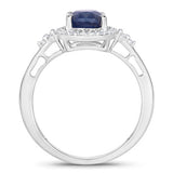 1.70 Carat Genuine Blue Sapphire and White Diamond 14K White Gold Ring