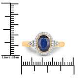 1.70 Carat Genuine Blue Sapphire and White Diamond 14K Yellow Gold Ring