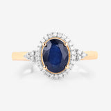1.70 Carat Genuine Blue Sapphire and White Diamond 14K Yellow Gold Ring