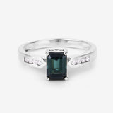 1.19 Carat Genuine Green Tourmaline and White Diamond 14K White Gold Ring