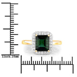3.02 Carat Genuine Green Tourmaline and White Diamond 14K Yellow Gold Ring