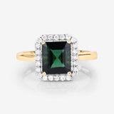 3.02 Carat Genuine Green Tourmaline and White Diamond 14K Yellow Gold Ring