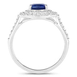 1.96 Carat Genuine Blue Sapphire and White Diamond 18K White Gold Ring