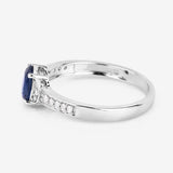 1.05 Carat Genuine Blue Sapphire and White Diamond 10K White Gold Ring