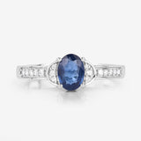 1.05 Carat Genuine Blue Sapphire and White Diamond 10K White Gold Ring