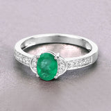 0.82 Carat Genuine Zambian Emerald and White Diamond 10K White Gold Ring