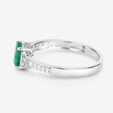 0.82 Carat Genuine Zambian Emerald and White Diamond 10K White Gold Ring